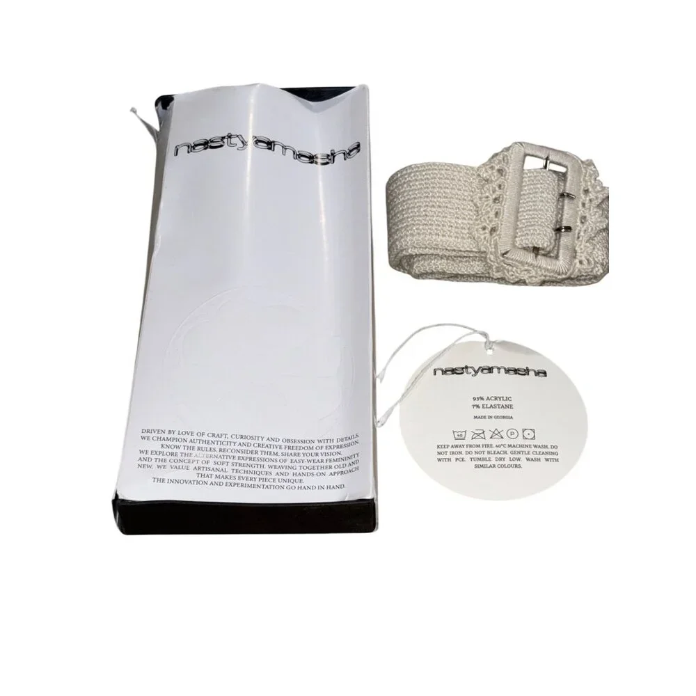 nastyamasha Crochet Belt With Embroidery Logo in Off White One Size New Womens